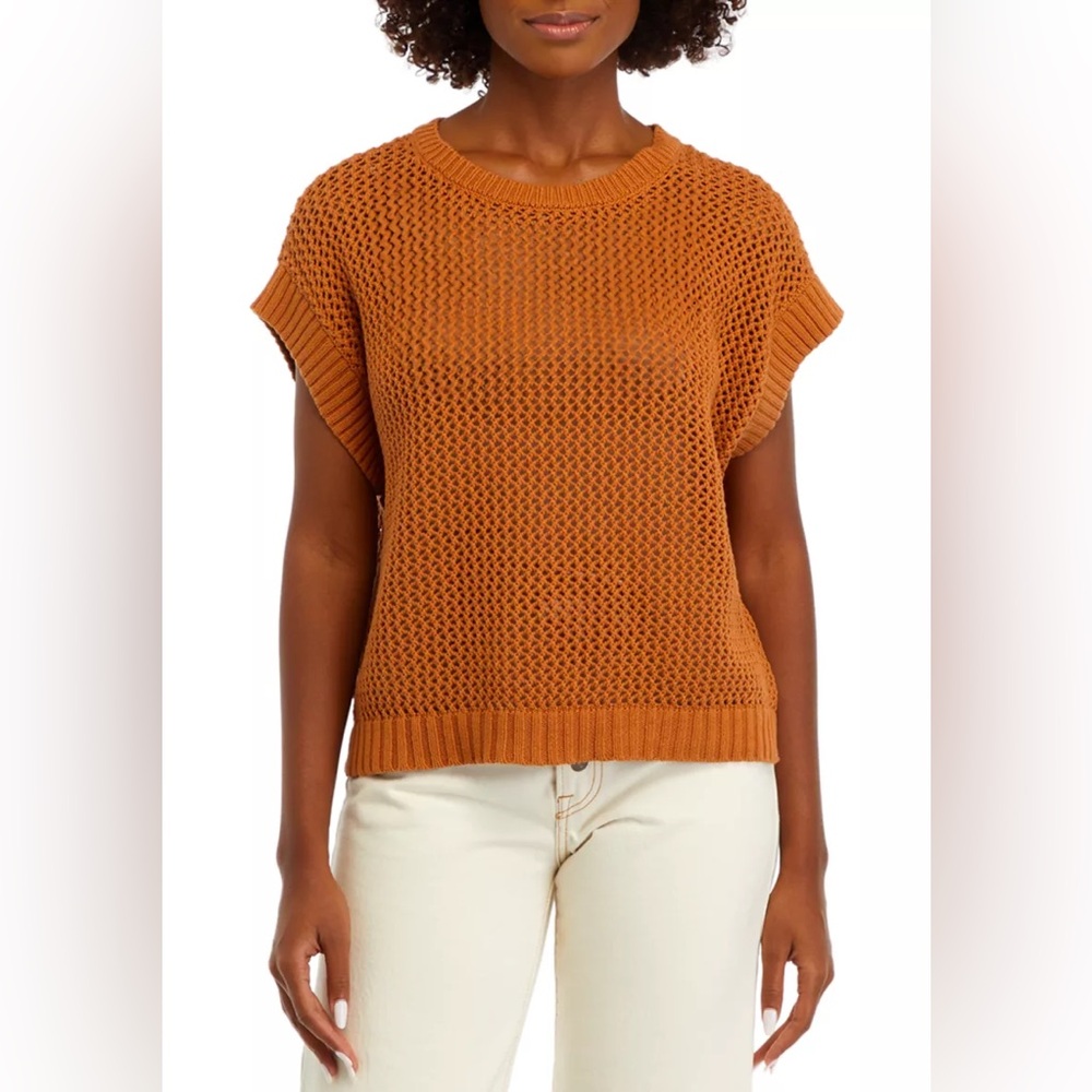 Vince Camuto Short Drop Shoulder Open Stitch Sweater